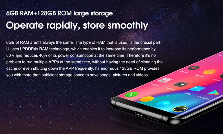 ELEPHONE U 6GB RAM 128GB ROM Helio P23 MTK6763 2.0GHz Octa Core 5.99 Inch Corning Gorilla Glass 5 AMOLED 3D Curved FHD+ Screen Dual Camera Android 7.1 4G LTE Smartphone