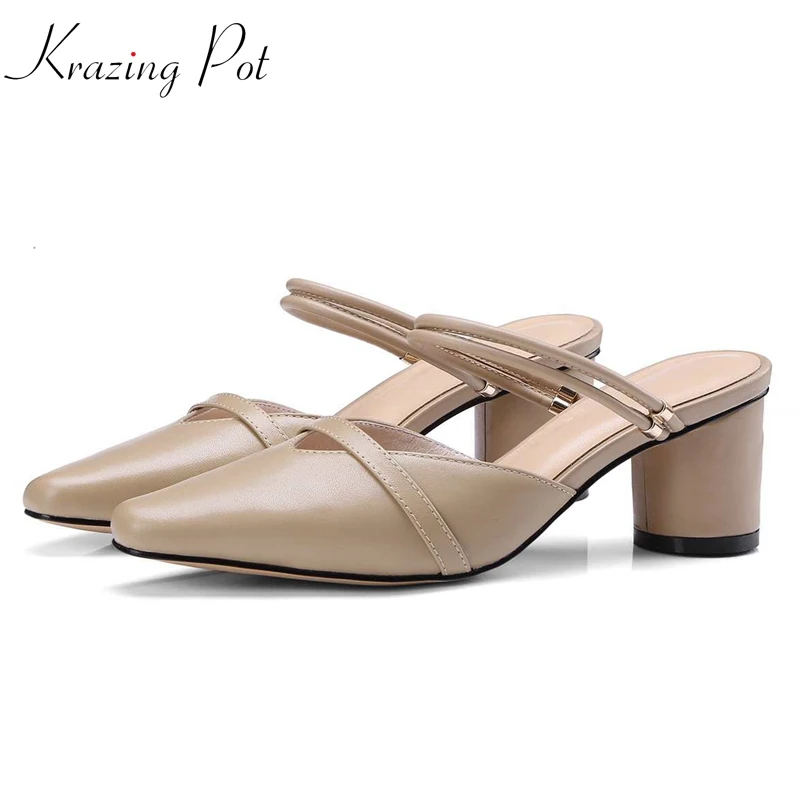Krazing Pot daily wear mules cow leather fashion summer European style slip on 6cm high heels summer shallow women sandals L80
Krazing Pot daily wear mules cow leather fashion summer European style slip on 6cm high heels summer shallow women sandals L80