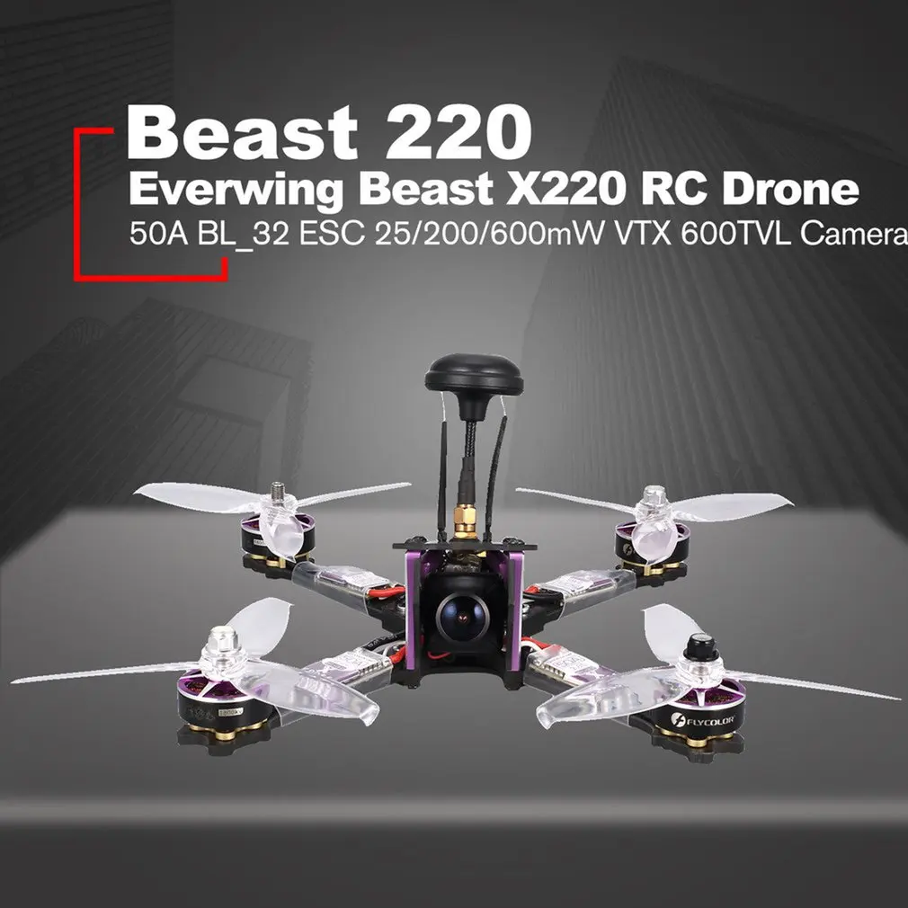 

Everwing Beast X220 F4 OSD FPV Racing Drone Quadcopter with 50A BL_32 ESC 25/200/600mW VTX 600TVL Camera High Speed RC Drone PNP