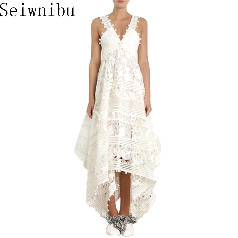 Seiwnibu High quality 2019 summer Holiday style V-neck ladies Hollow Out embroidery stitching Asymmetrical lace dresses
Seiwnibu High quality 2019 summer Holiday style V-neck ladies Hollow Out embroidery stitching Asymmetrical lace dresses