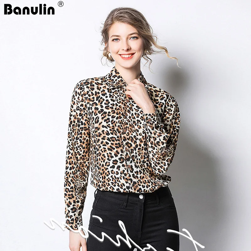 Banulin 2019 Hot Womens Leopard Print Long Sleeve Blouses Loose OL Shirts V-Neck Party blusas femininas Elegant Runway Tops 
Banulin 2019 Hot Womens Leopard Print Long Sleeve Blouses Loose OL Shirts V-Neck Party blusas femininas Elegant Runway Tops