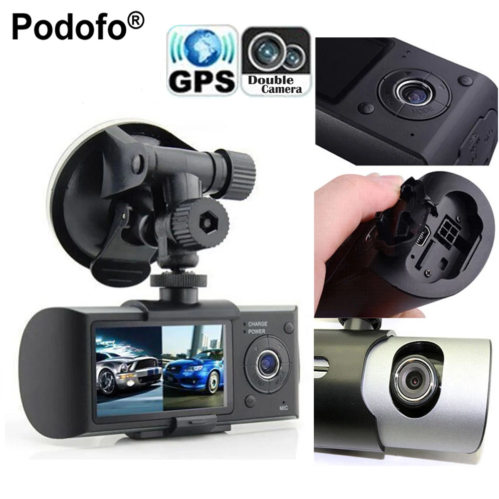 

Podofo Dual Camera Car DVR R300 with GPS and 3D G-Sensor 2.7" TFT LCD X3000 Cam Video Camcorder Cycle Recording Digital Zoom