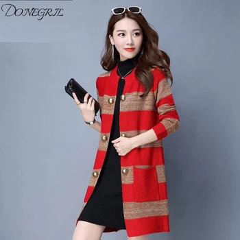 Women Long Cardigan 2019 Autumn Sweater Coat Korean Loose Jacket Thin Stripes Knitted Jacket Fashion Wild Knitwear 
Women Long Cardigan 2019 Autumn Sweater Coat Korean Loose Jacket Thin Stripes Knitted Jacket Fashion Wild Knitwear