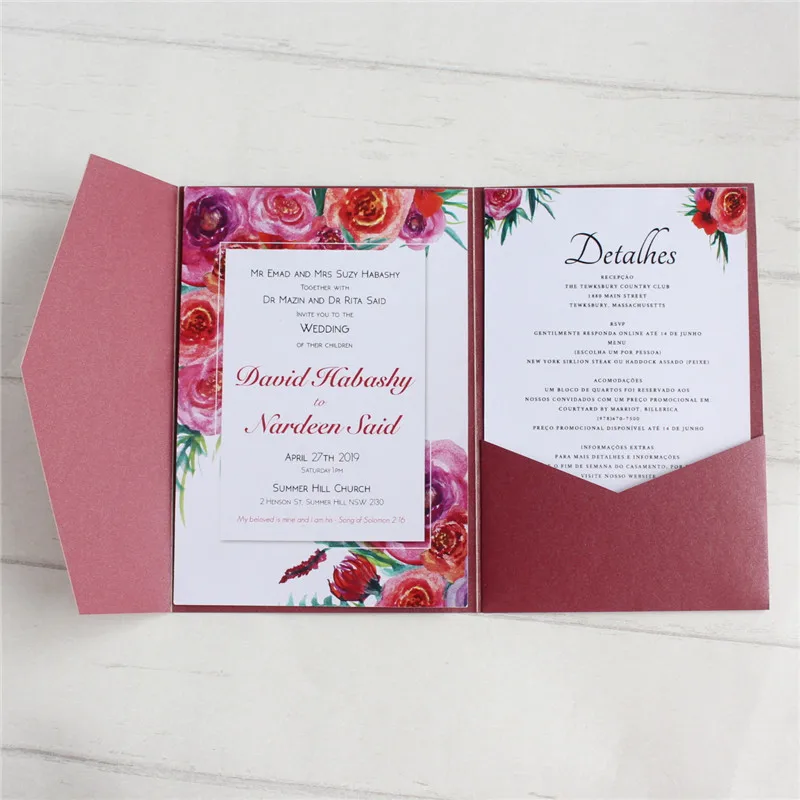 Blank wedding invitation envelop pocket tri-folding invite cover multi colors offer customized service
Blank wedding invitation envelop pocket tri-folding invite cover multi colors offer customized service