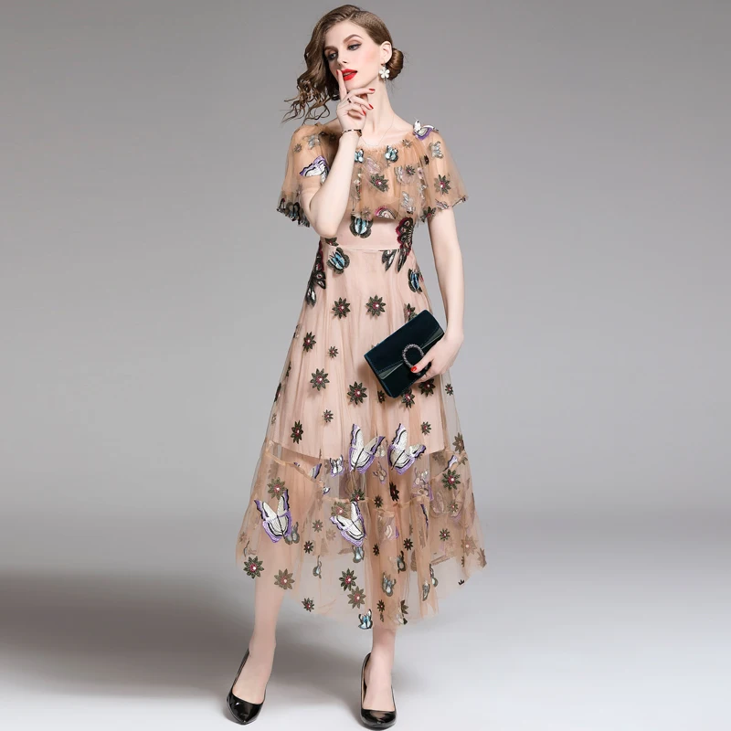HAMALIEL Runway Summer Fashion Long Party Dress High Quality Women Floral Embroidery Mesh Ruffles Dress Vintage Butterfly Dress
HAMALIEL Runway Summer Fashion Long Party Dress High Quality Women Floral Embroidery Mesh Ruffles Dress Vintage Butterfly Dress