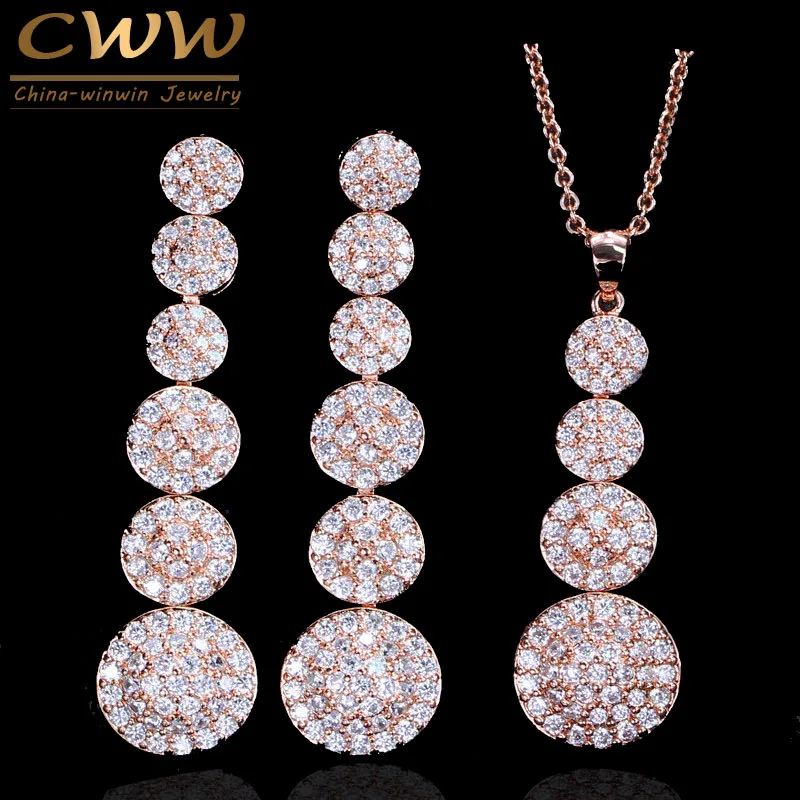 CWWZircons Noble Rose Gold Color Micro Pave Cubic Zirconia Stones Round Long Drop Necklace Earrings Jewelry Sets For Women T168
CWWZircons Noble Rose Gold Color Micro Pave Cubic Zirconia Stones Round Long Drop Necklace Earrings Jewelry Sets For Women T168