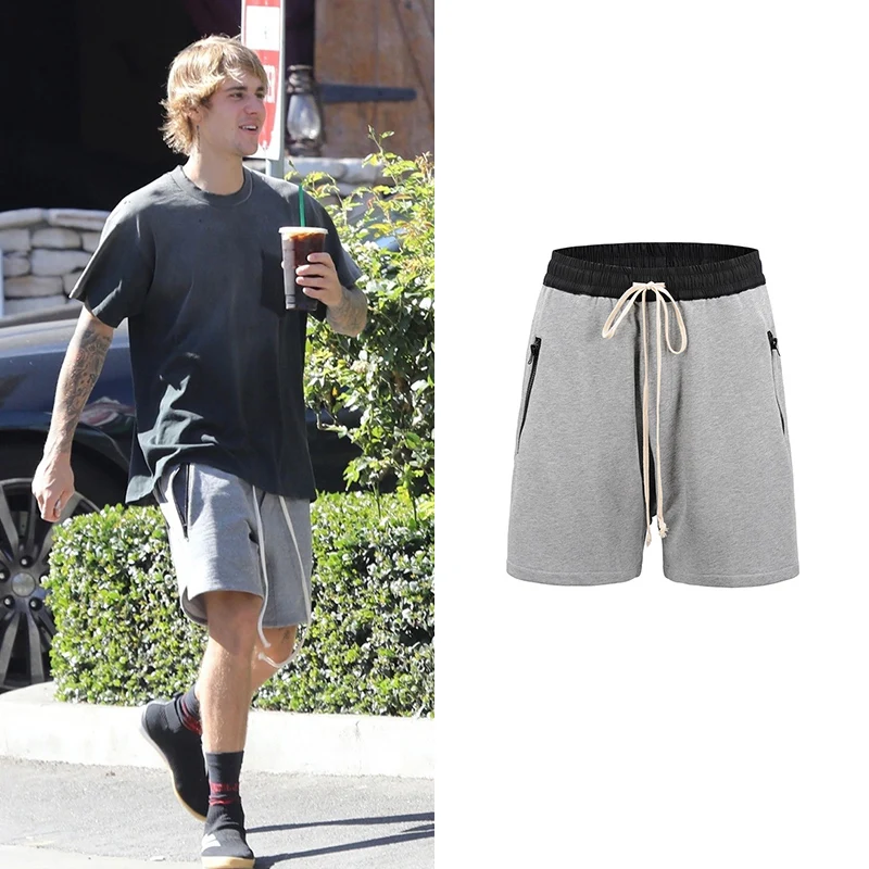

Justin Bieber Drop Crotch Shorts Men's Streetwear Side Zipper Jogger Shorts Elastic Waist Vintage Fashion Hip-Hop Urban Shorts