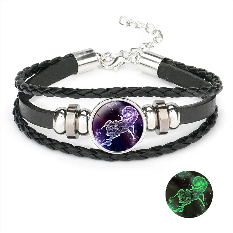 NIUYITID Luminous 12 Constellation Bracelet For Women Men Braided Leather Rope Braclet Horoscope Adjustable Jewelry Dropshipping (8)