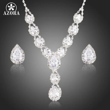 AZORA Water Drop Design Pear cut Top Quality Clear Cubic Zircon Necklace and Stud Earrings Jewelry Sets TG0146
AZORA Water Drop Design Pear cut Top Quality Clear Cubic Zircon Necklace and Stud Earrings Jewelry Sets TG0146