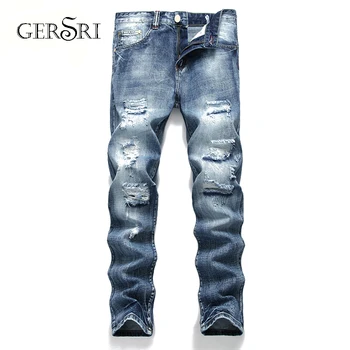 Gersri Fashion Jeans Men Straight Dark Blue Color Printed Mens Jeans Ripped Cotton Jeans Destroy Knee Hole Male Jeans
Gersri Fashion Jeans Men Straight Dark Blue Color Printed Mens Jeans Ripped Cotton Jeans Destroy Knee Hole Male Jeans