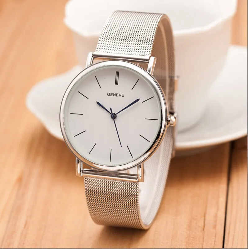 Фото Montre Homme брендовые серебряные повседневные кварцевые часы Geneva женские с