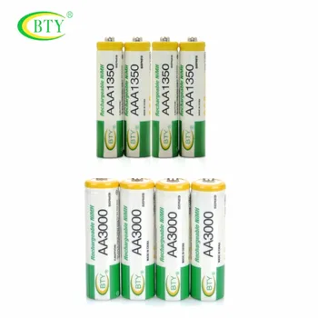 

BTY 4x AA 3000series 850mah 1.2V +4x AAA 1350series 350mah 1.2V NI-MH Rechargeable Battery