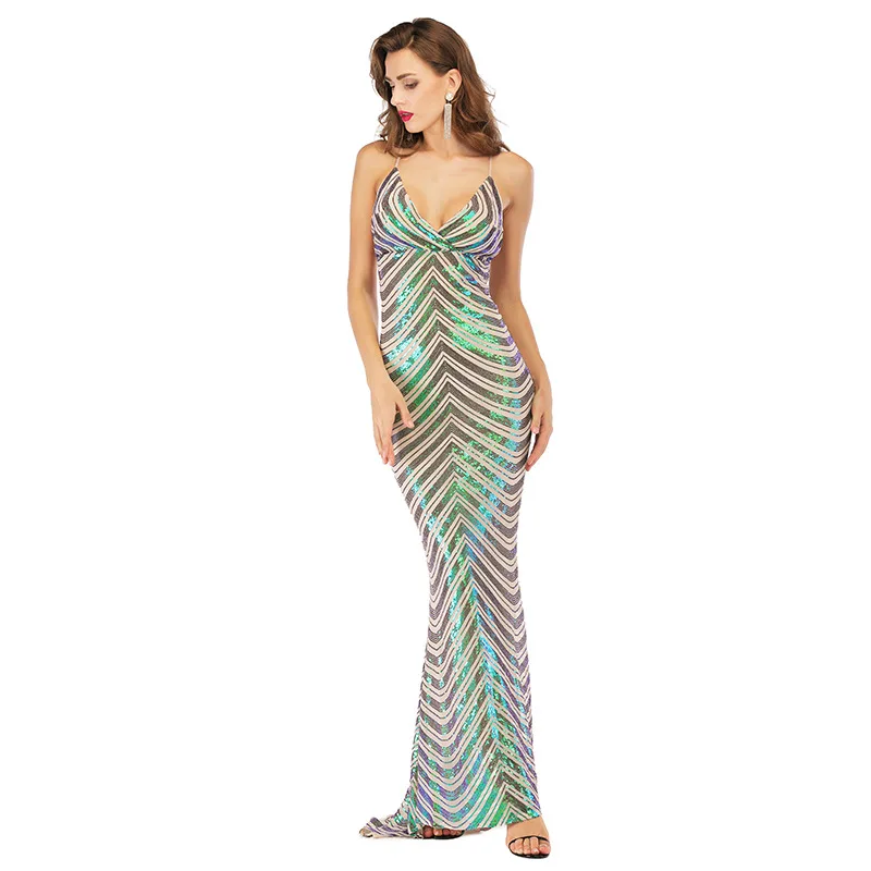 2019 eBay Amazon new explosive suspender long skirt with back and deep V-neck elastic sequined drag-on dress
2019 eBay Amazon new explosive suspender long skirt with back and deep V-neck elastic sequined drag-on dress