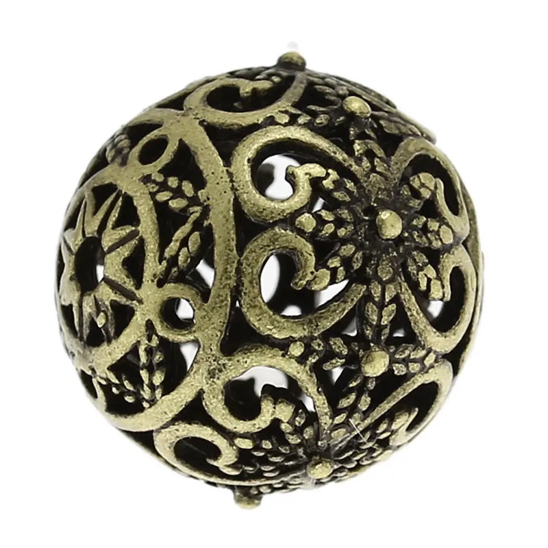 

DoreenBeads Copper Spacer Beads Round Antique Bronze Hollow Flower Pattern About 17mm x 16mm,Hole:Approx 2mm,1 Piece