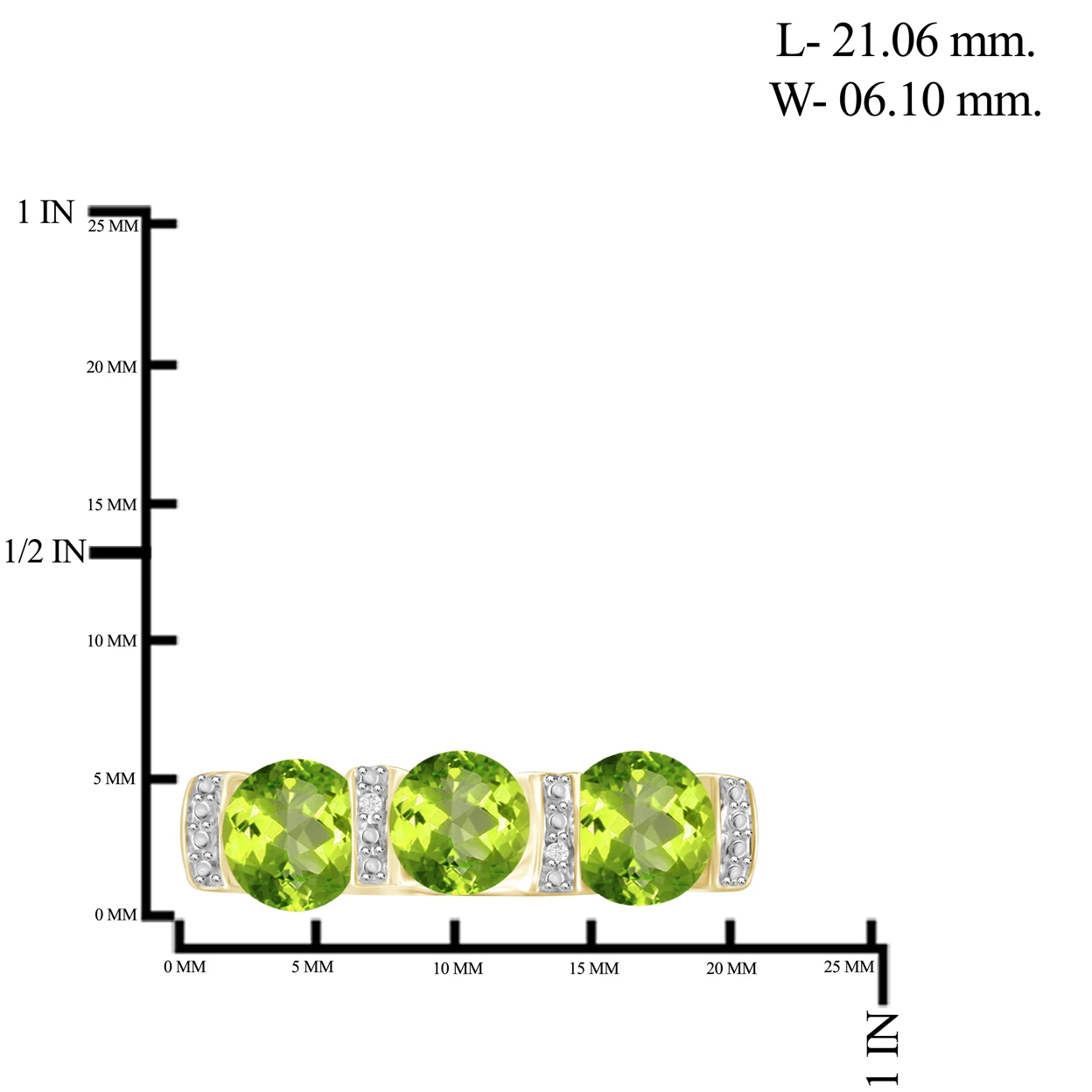 JewelonFire 2 1/4 Carat T.G.W. Peridot and White Dimond Accent 14kt Gold Over Silver 3-Stone Ring (3)