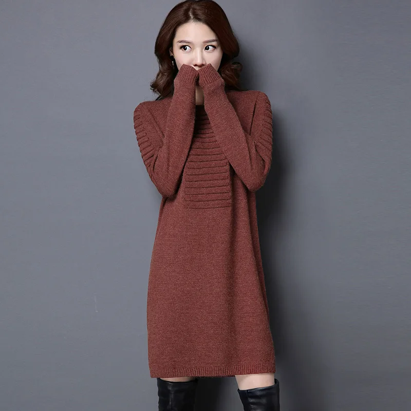 2021 New Autumn Winter Warm Women Sweater Dress Korean Loose Thicken Elasticity Lady Long Knit Sweaters Casual Female Pullovers | Женская