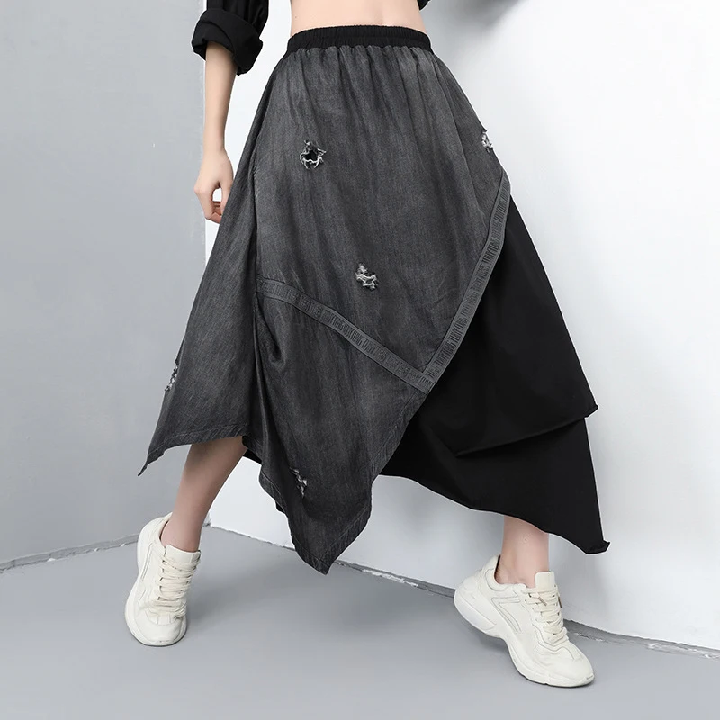 Johnature Irregular Black Patchwork Denim Skirts Elastic Waist Hole Spring 2019 New Streetwear Style Women Loose Fashion Skirts
Johnature Irregular Black Patchwork Denim Skirts Elastic Waist Hole Spring 2019 New Streetwear Style Women Loose Fashion Skirts