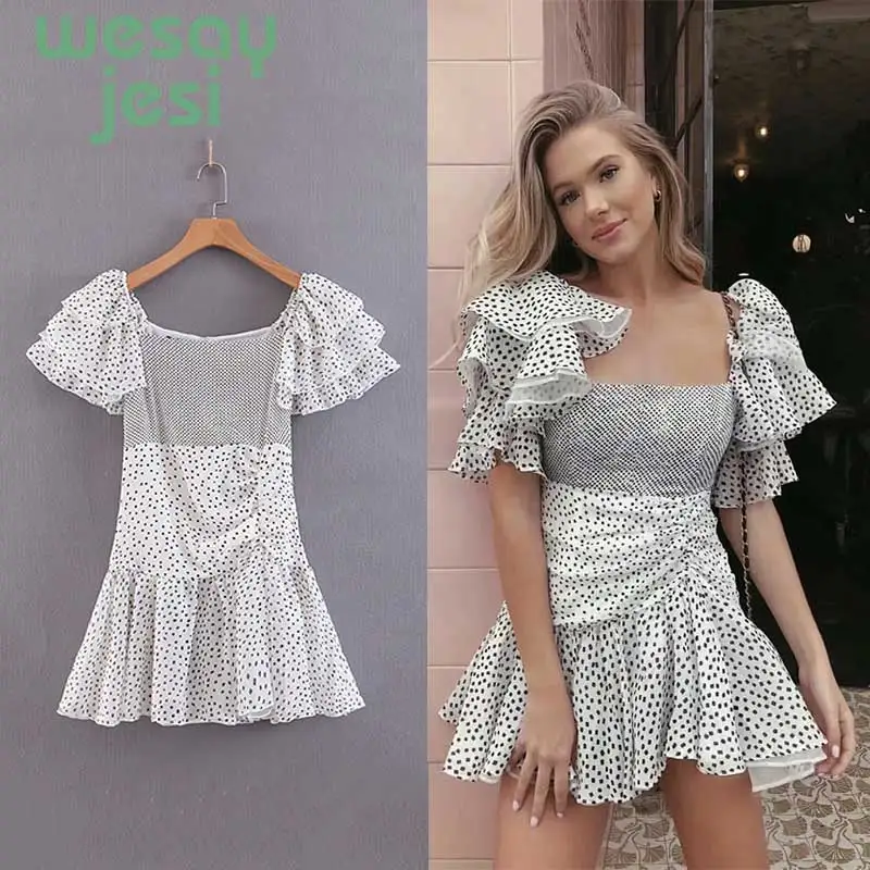 Summer Square Neck Ruffle Sleeve Puff Dress Sexy Mini Dresses Polka Dot Print Women Dress Boho Chic Hippie Short Party Dresses
Summer Square Neck Ruffle Sleeve Puff Dress Sexy Mini Dresses Polka Dot Print Women Dress Boho Chic Hippie Short Party Dresses