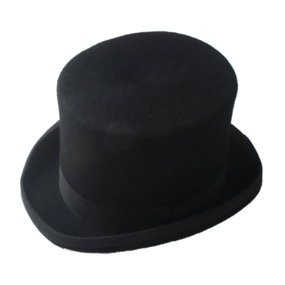 "Victorian steampunk top hat, antique black felt." 