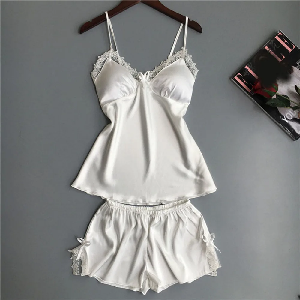 Sleep Lounge Pajama Set Sexy Solid Satin Sleepwear Women Summer Pyjama Femme Fashion Pajamas for Women with Chest Pad Hot SW5
Sleep Lounge Pajama Set Sexy Solid Satin Sleepwear Women Summer Pyjama Femme Fashion Pajamas for Women with Chest Pad Hot SW5