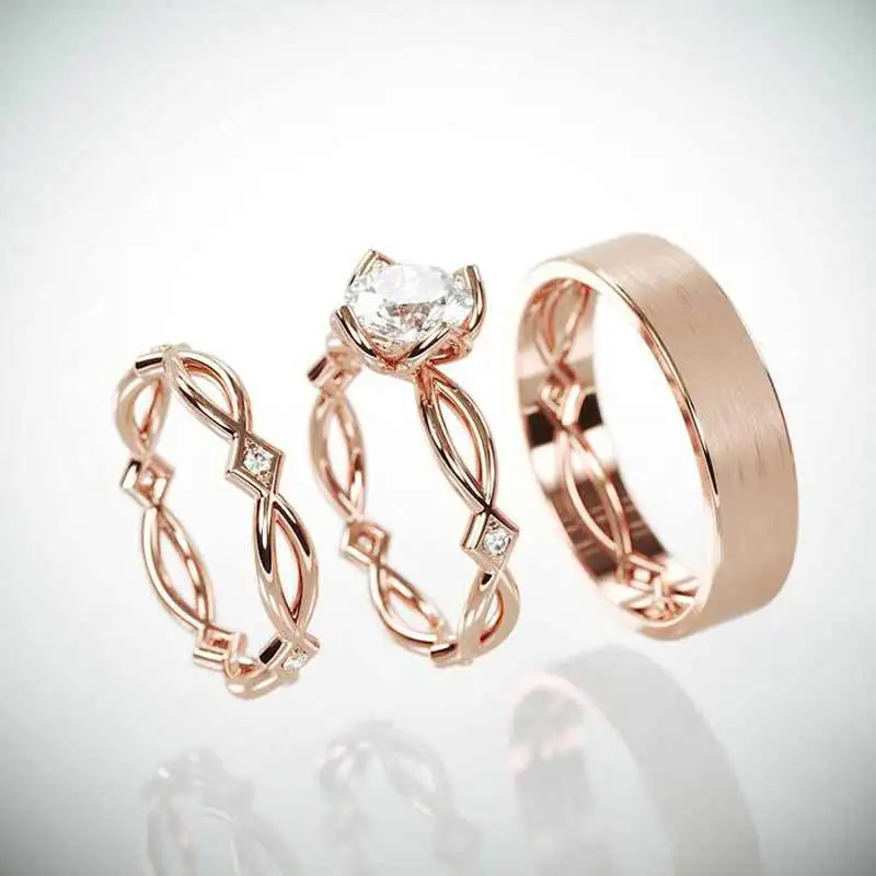 2019 Simple Hollow Flower Zircon Rings Set for Women Men Rose Gold Color Plated Couple Rings Romantic Wedding Engagement Jewelry
2019 Simple Hollow Flower Zircon Rings Set for Women Men Rose Gold Color Plated Couple Rings Romantic Wedding Engagement Jewelry