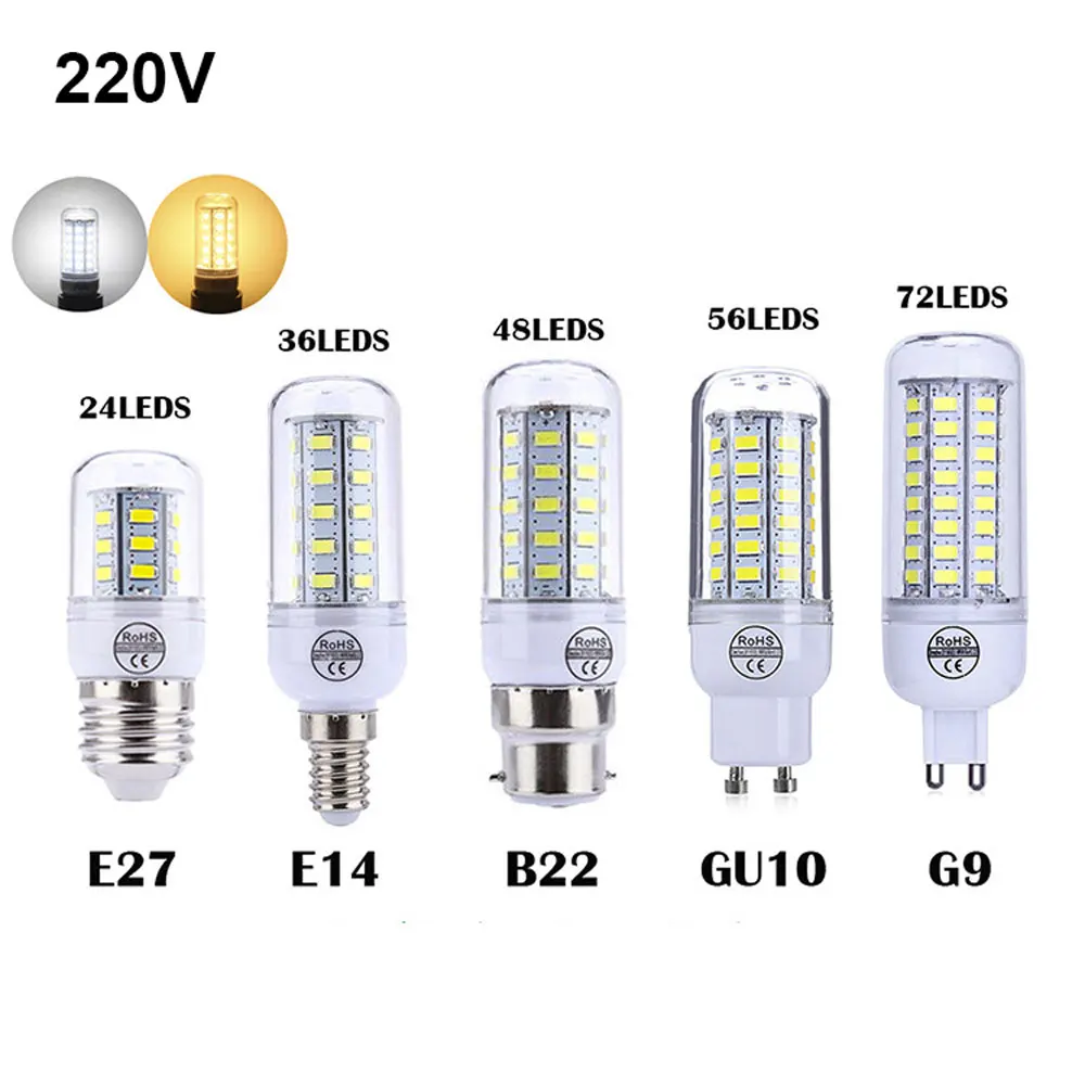E27 LED Lamp E14 LED Bulb SMD5730 5base type 220V Corn Bulb 24 36 48 56 72LEDs Chandelier Candle LED Light For Home Decoration
E27 LED Lamp E14 LED Bulb SMD5730 5base type 220V Corn Bulb 24 36 48 56 72LEDs Chandelier Candle LED Light For Home Decoration