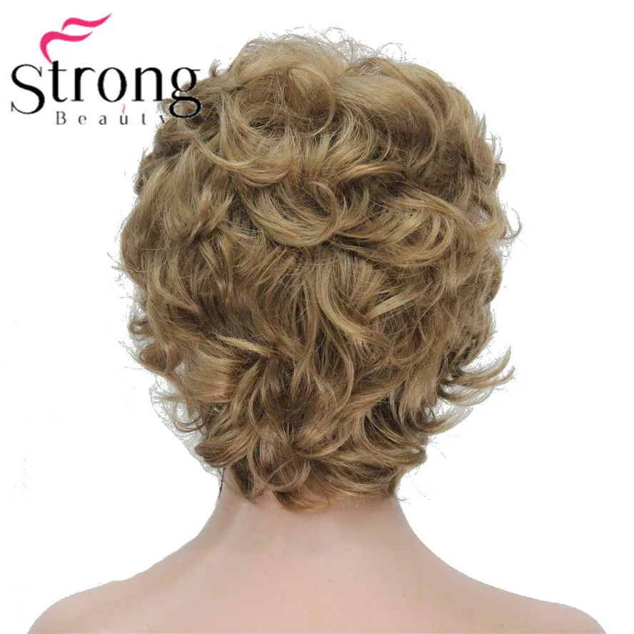 L-427B #19 new short curly light strawberry blonde synthetic women\`s full wig for everyday (7)