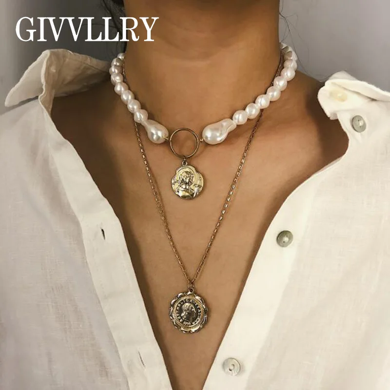 GIVVLLRY Irregular Pearl Collar Chain Necklace for Women Vintage Baroque Carved Figure Coin Pendant 2 Layered Chain Necklaces
GIVVLLRY Irregular Pearl Collar Chain Necklace for Women Vintage Baroque Carved Figure Coin Pendant 2 Layered Chain Necklaces