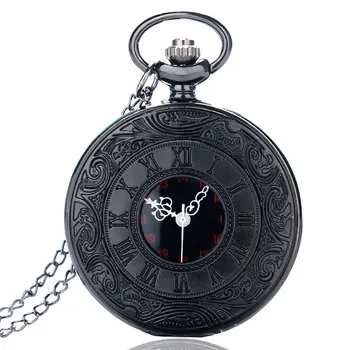 

Railroad Man Clock Antique Half Hunter Roman Numbers Quartz Pocket Watch Carving Engraved Fob Clock Men Women Gift With Necklace