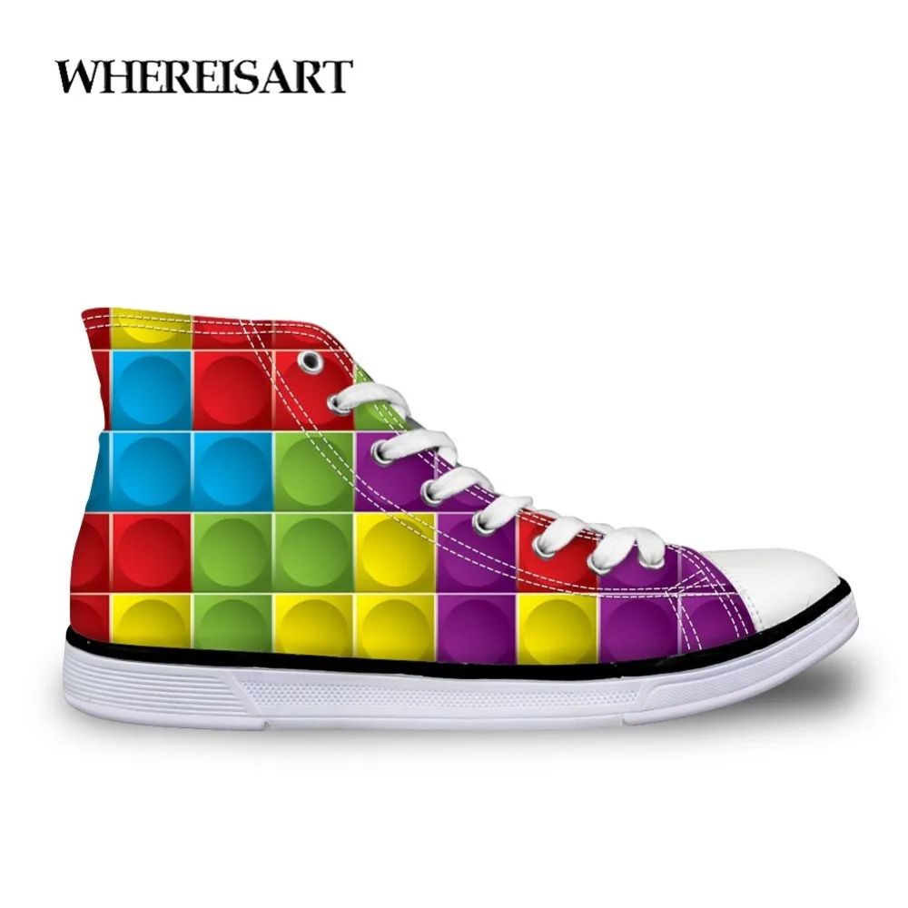 WHEREISART Tetris printing men and women classic casual vulcanized shoes high to help women's lace casual canvas flat shoes out
WHEREISART Tetris printing men and women classic casual vulcanized shoes high to help women's lace casual canvas flat shoes out