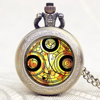 

New Arrival Doctor Who Magic Array Pattern Quartz Pocket Watch Glass Dome Fob Clock With Necklace Unisex Gift