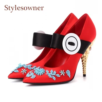 Stylesowner Spring New Women Pumps Silk Shallow Shoes Pointed Toe Button String Beads Strange Heels Women Party Wedding Shoes
Stylesowner Spring New Women Pumps Silk Shallow Shoes Pointed Toe Button String Beads Strange Heels Women Party Wedding Shoes