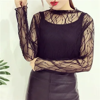 Half High Collar Black Mesh T-shirt Women Harajuku See Through Hollow Out Transparent Dot Base Net Tops Camisas Femininas
Half High Collar Black Mesh T-shirt Women Harajuku See Through Hollow Out Transparent Dot Base Net Tops Camisas Femininas