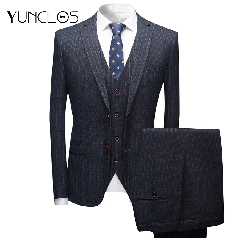 YUNCLOS Newest Business Suits Men's Slim Fit Striped Suits Single Button Formal Suits 3 Pieces Prom Suits with Pant For Men
YUNCLOS Newest Business Suits Men's Slim Fit Striped Suits Single Button Formal Suits 3 Pieces Prom Suits with Pant For Men