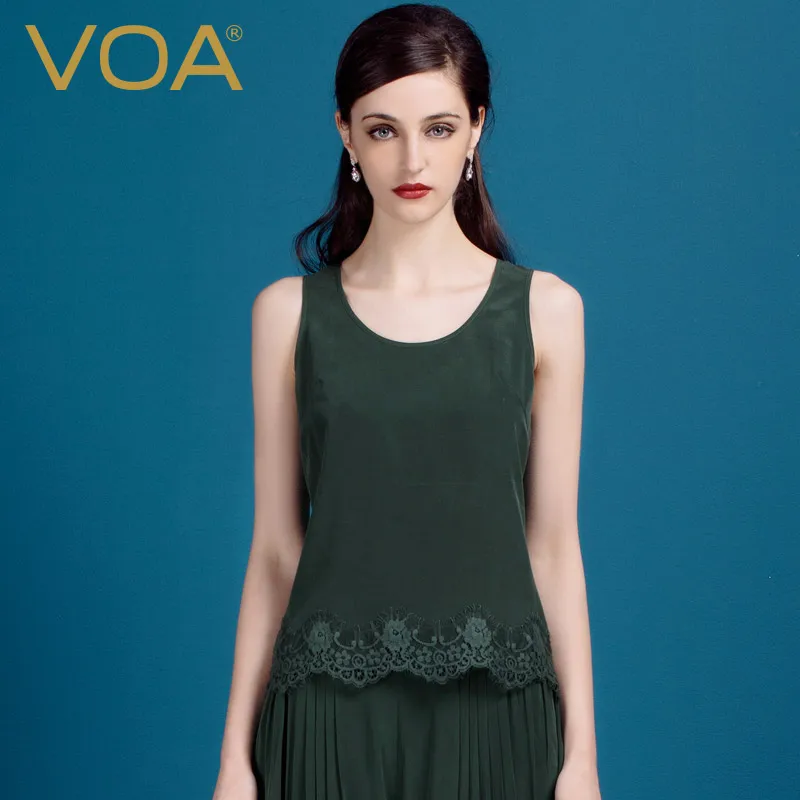 VOA lace stitching silk tanks summer all-match silkworm silk art small vest B1129
VOA lace stitching silk tanks summer all-match silkworm silk art small vest B1129