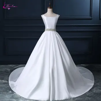 Waulizane Lustrous Satin Scoop Ball Gown Wedding Dresses Beading Crystals Bow Sashes Cap Sleeves Bridal Dresses Custom Made
Waulizane Lustrous Satin Scoop Ball Gown Wedding Dresses Beading Crystals Bow Sashes Cap Sleeves Bridal Dresses Custom Made