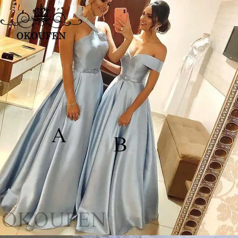 blue satin bridesmaid dresses