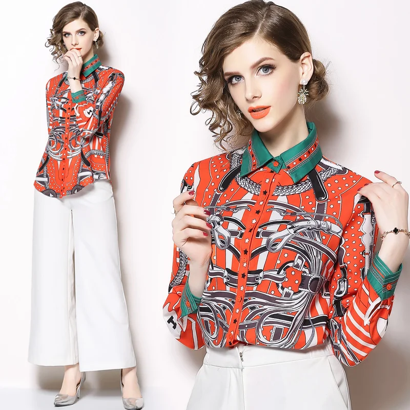 2018 Autumn Long Sleeve Turn Down Collar Shirt Women Fashion Chain Print Blouses Elegant Female Fashion Office Blouse Women Tops
2018 Autumn Long Sleeve Turn Down Collar Shirt Women Fashion Chain Print Blouses Elegant Female Fashion Office Blouse Women Tops