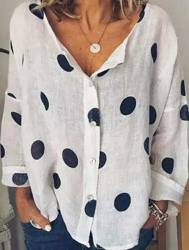 Women Polka Dots Loose See Through V Neck Baggy Blouse Ladies Casual Loose Tunic Tops Plus Size Summer Soft Chffion Clothes
Women Polka Dots Loose See Through V Neck Baggy Blouse Ladies Casual Loose Tunic Tops Plus Size Summer Soft Chffion Clothes