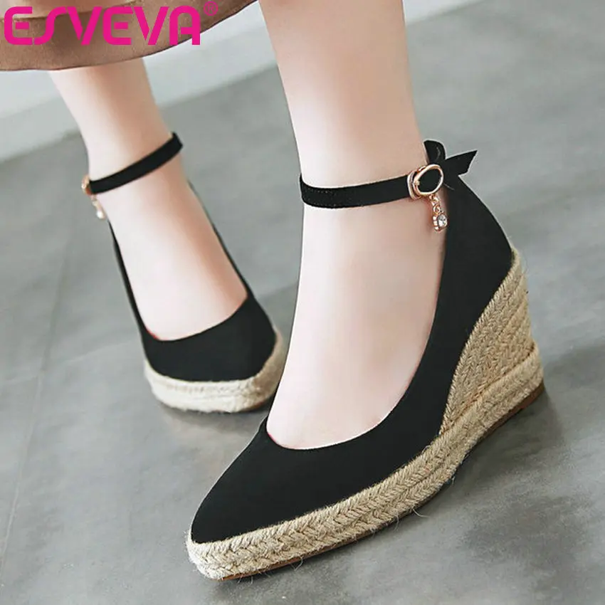 ESVEVA 2019 Women Pumps Wedge High Heel Flock+PU Pointed Toe Ankle Strap Shoes Sweet Style Platform 2cm Size34-41
ESVEVA 2019 Women Pumps Wedge High Heel Flock+PU Pointed Toe Ankle Strap Shoes Sweet Style Platform 2cm Size34-41
