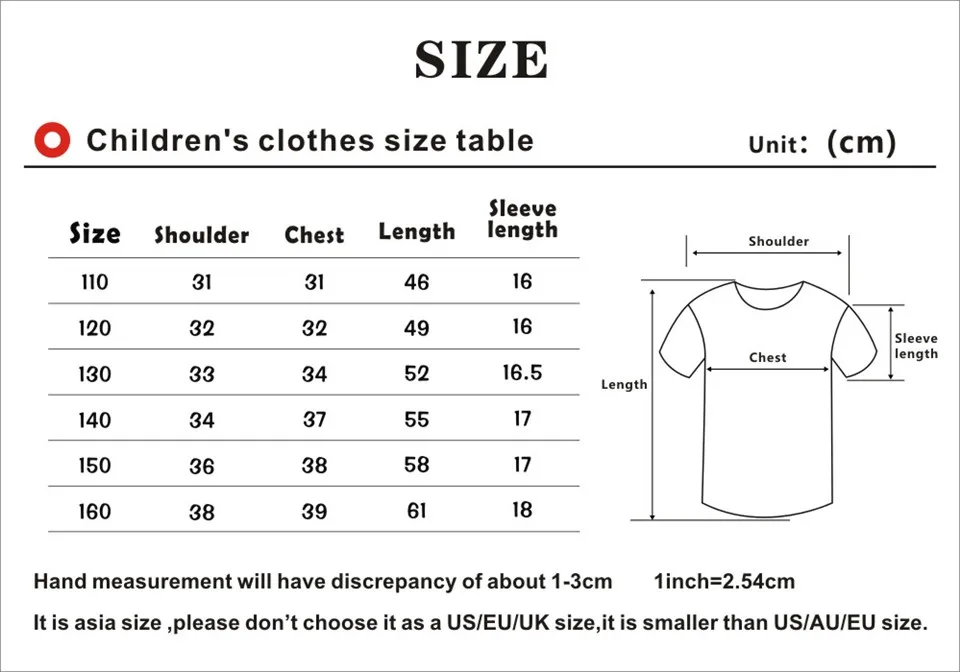 2020 VALORANT 3D print T shirt Hot cosplay Boys Summer T Shirt Kids For Boys and Girls Children Clothing Short sleeve Tee Top Valorant t-shirt size table