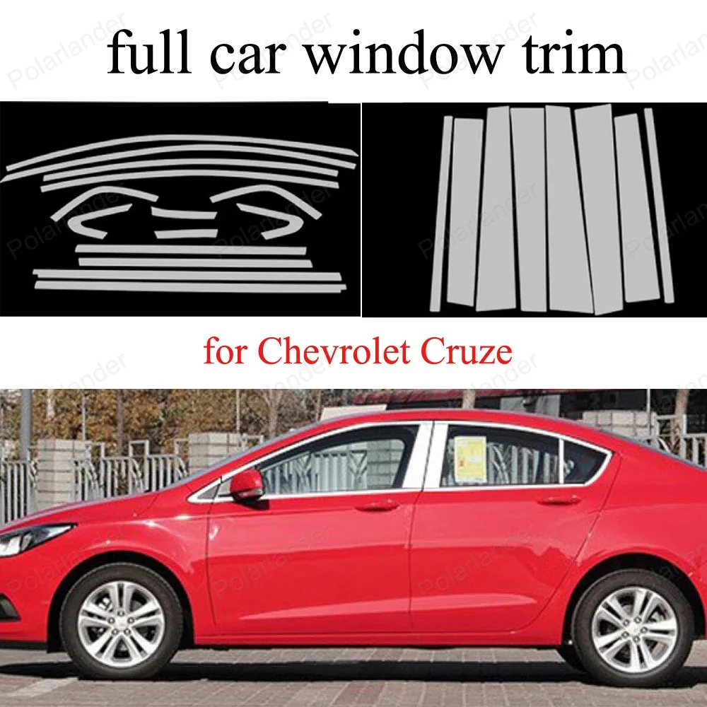 

full Window Trim Decoration Strips For C-hevrolet C-ruze 2015 Car Accessories Stainless Steel Styling with center pillar
