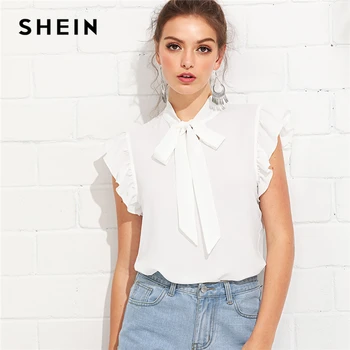 SHEIN White Elegant Workwear Flounce Shoulder Tied Neck Stand Collar Ruffle Blouse Summer Women Weekend Casual Shirt Top
SHEIN White Elegant Workwear Flounce Shoulder Tied Neck Stand Collar Ruffle Blouse Summer Women Weekend Casual Shirt Top