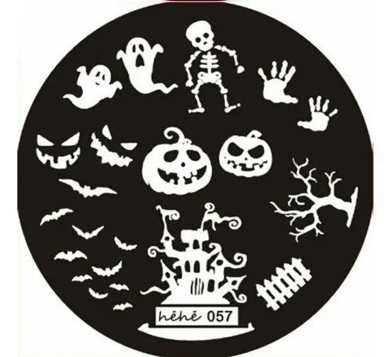 Halloween stamping plate with ghosts, pumpkins, skeletons and bats for nail art- Hehe series hehe057
Halloween stamping plate with ghosts, pumpkins, skeletons and bats for nail art- Hehe series hehe057