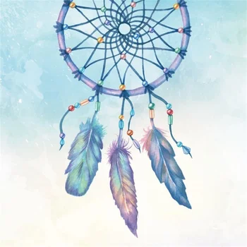 

Indian Dream-catcher With Feathers And Beads Party Decor Mystic Symbol Watercolor Pattern Photo Background Photographic Backdrop