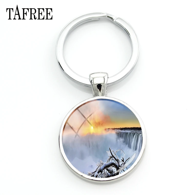 

TAFREE Niagara Falls Scenery Keychain fashion magnificent picture Key Chain tourist souvenirs Bag Pendant vintage Jewelry FA283