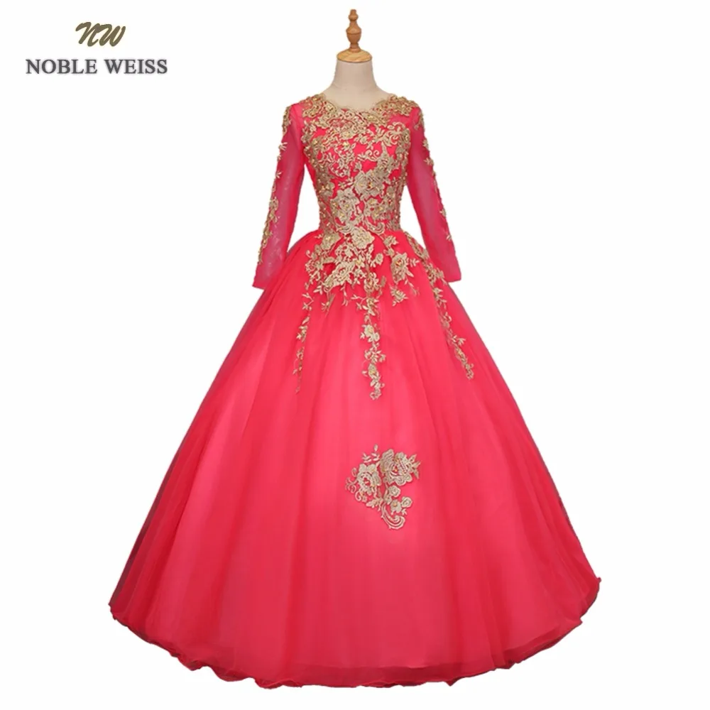 NOBLE WEISS Sexy Red Prom Dresses Appliques Beading Ball Gown O-Neck Lace-up Back Tulle Prom Gown With Long Sleeves
NOBLE WEISS Sexy Red Prom Dresses Appliques Beading Ball Gown O-Neck Lace-up Back Tulle Prom Gown With Long Sleeves