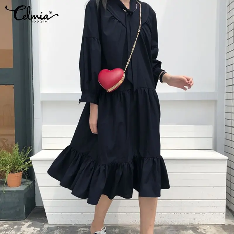 2019 Celmia Women Casual Ruffled Dress Female V Neck Long Sleeve Solid Midi Dresses Tie Pleated Ladies Party Vestidos Plus Size
2019 Celmia Women Casual Ruffled Dress Female V Neck Long Sleeve Solid Midi Dresses Tie Pleated Ladies Party Vestidos Plus Size