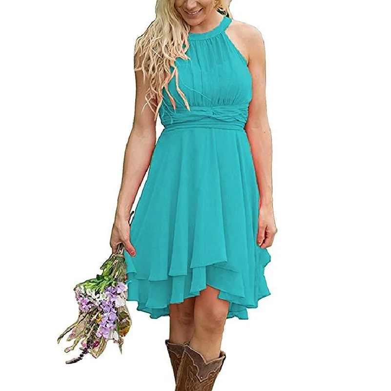 Elegant Country Bridesmaid Dresses Short Turquoise Maid of Honor Dress 2019 High Low Halter Neck Summer Boho Wedding Guest Wear
Elegant Country Bridesmaid Dresses Short Turquoise Maid of Honor Dress 2019 High Low Halter Neck Summer Boho Wedding Guest Wear