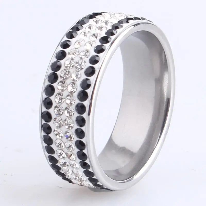 8mm black and white four row crystal 316L Stainless Steel finger rings for women wholesale
8mm black and white four row crystal 316L Stainless Steel finger rings for women wholesale